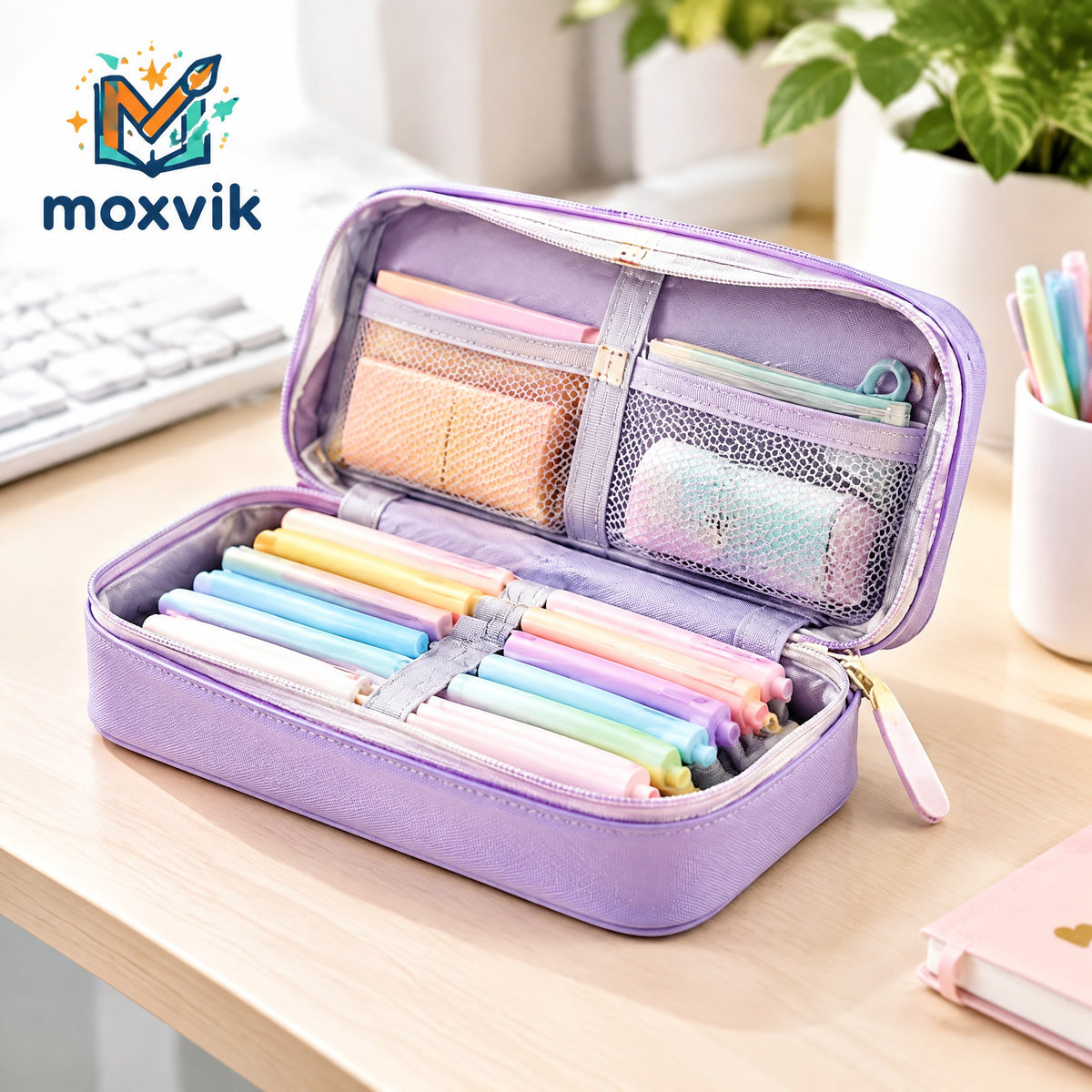 Moxvik Pastel Compartment Pencil Case Organizer, view 1