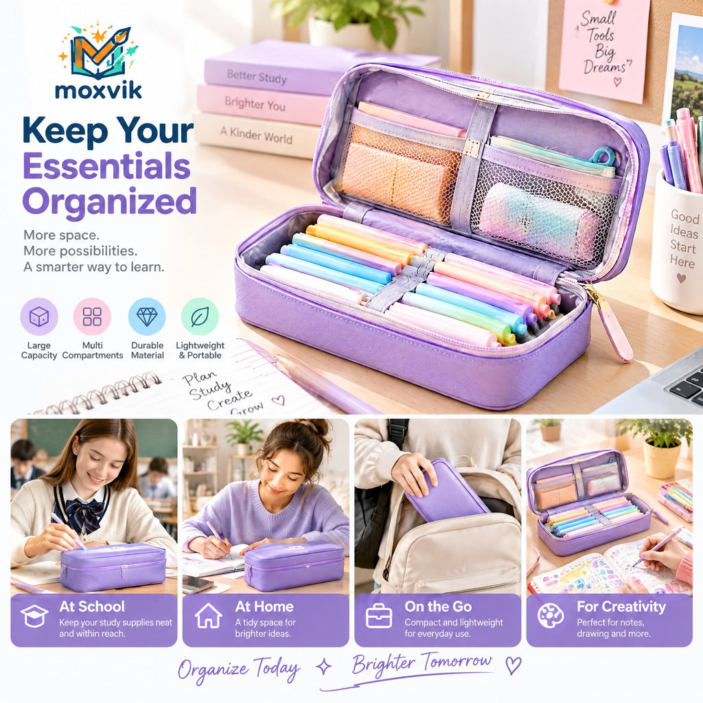 Moxvik Pastel Compartment Pencil Case Organizer, view 2