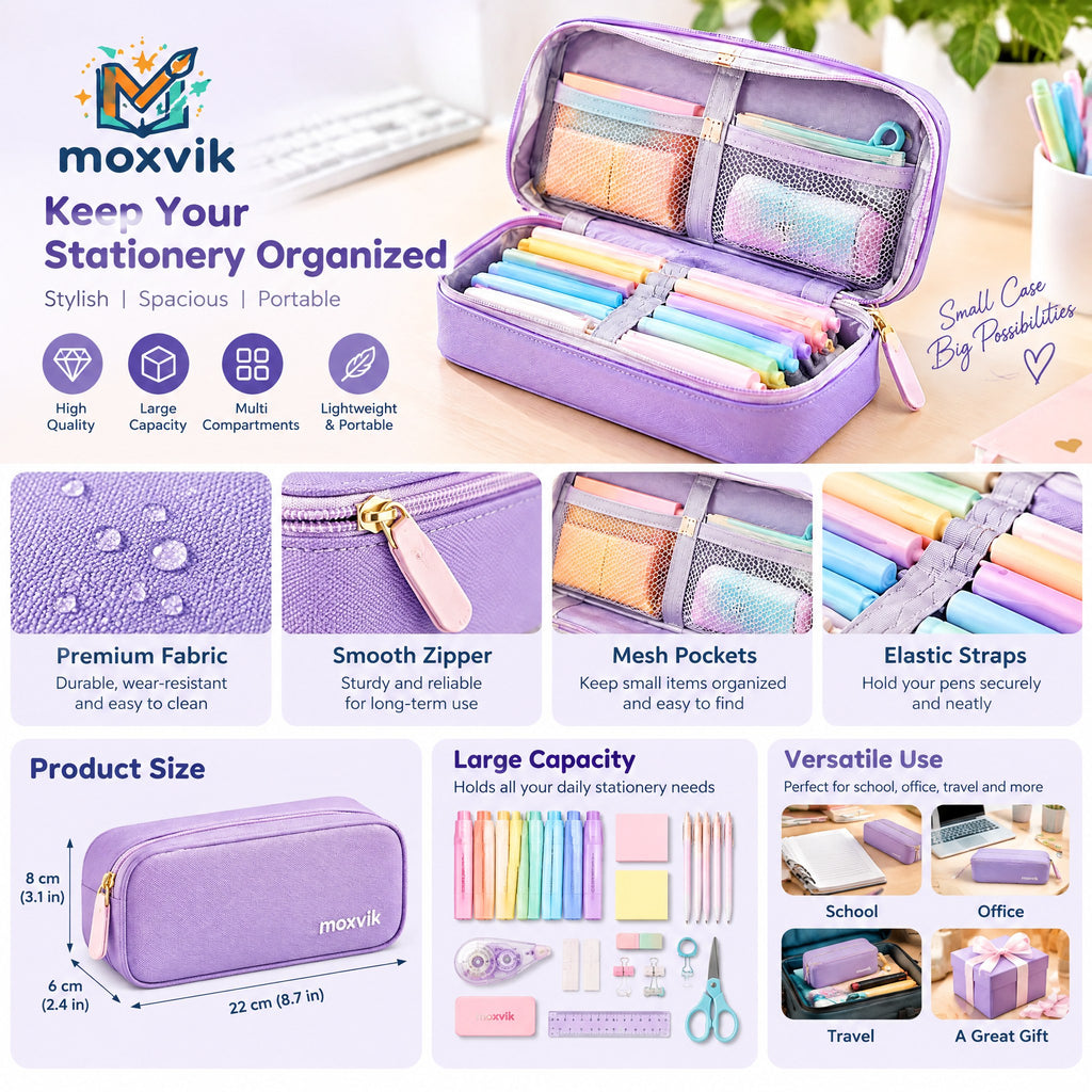 Moxvik Pastel Compartment Pencil Case Organizer, view 3