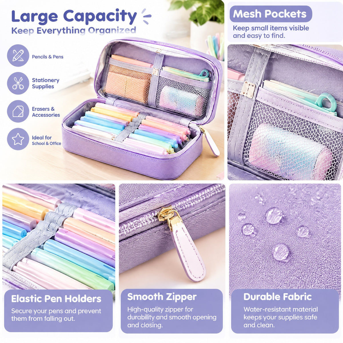 Moxvik Pastel Compartment Pencil Case Organizer, view 4