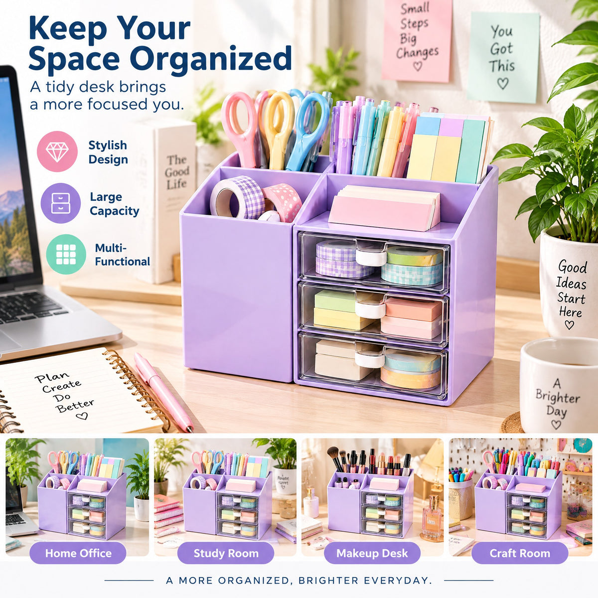 Moxvik Pastel Desktop Organizer with Drawers, view 2
