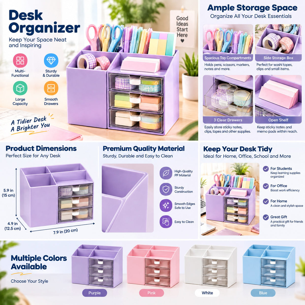 Moxvik Pastel Desktop Organizer with Drawers, view 3