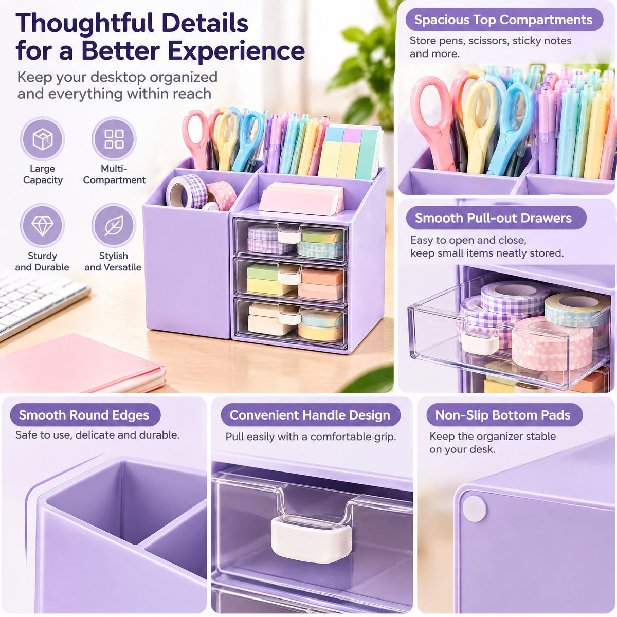 Moxvik Pastel Desktop Organizer with Drawers, view 4