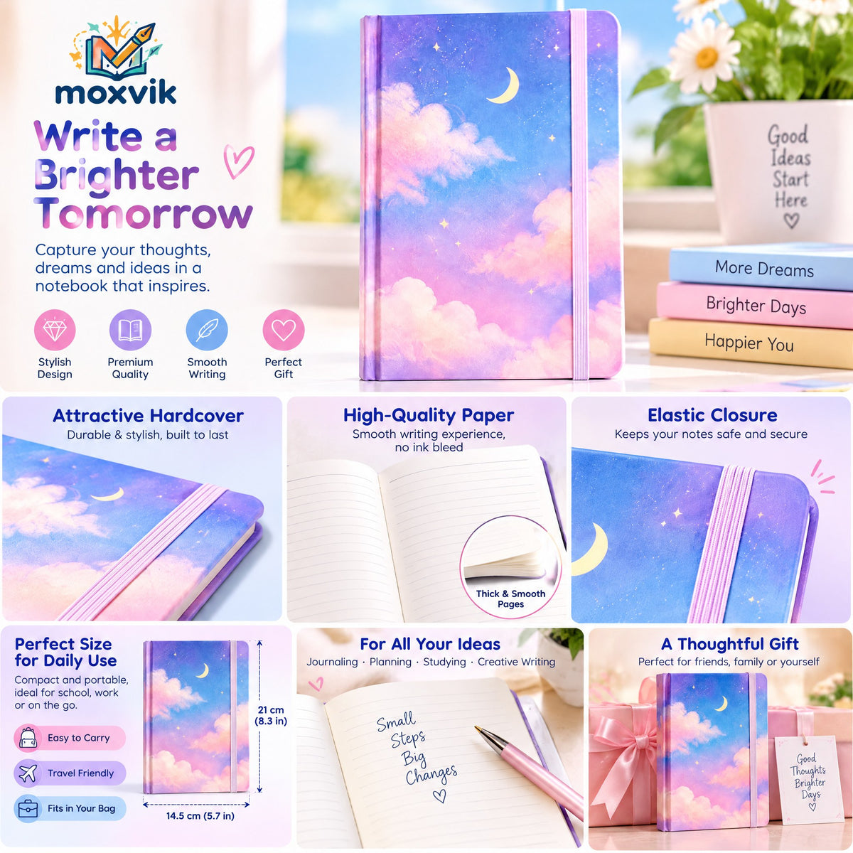 Moxvik Pastel Sky Hardcover Notebook, view 3
