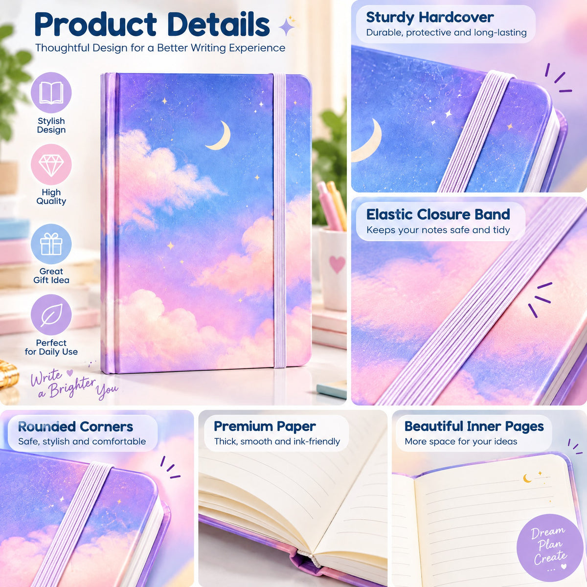 Moxvik Pastel Sky Hardcover Notebook, view 4