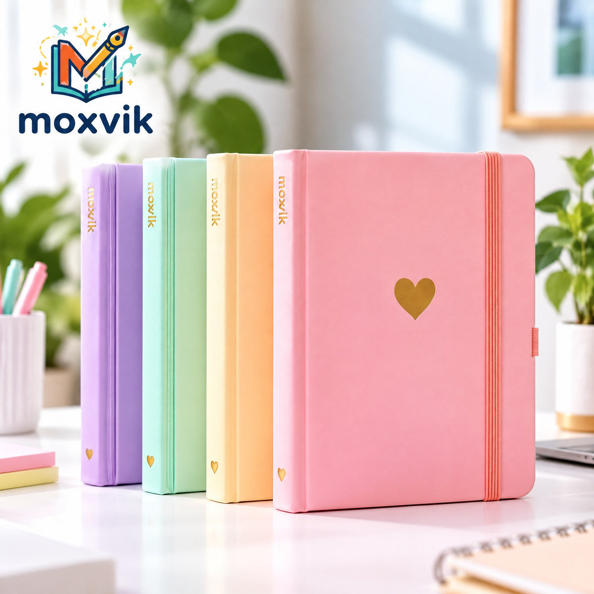 Moxvik Pink Heart Hardcover Journal, view 1