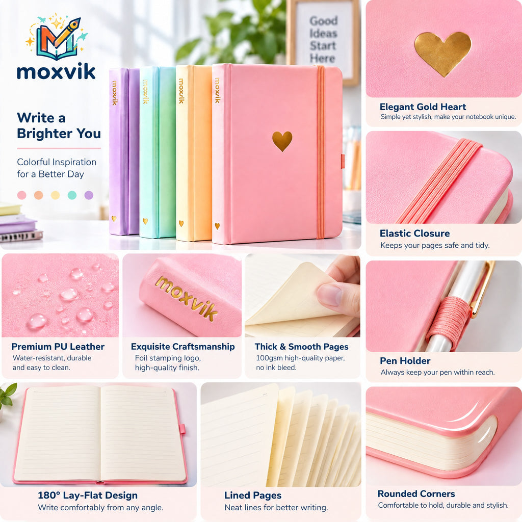Moxvik Pink Heart Hardcover Journal, view 4
