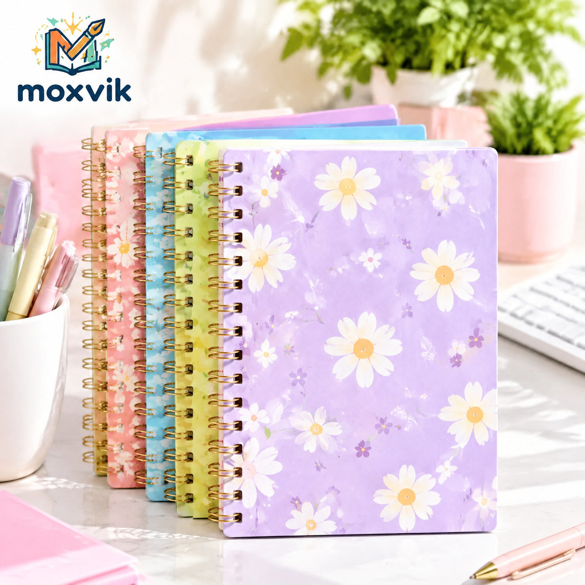 Moxvik Pastel Floral Spiral Notebook Set, view 1