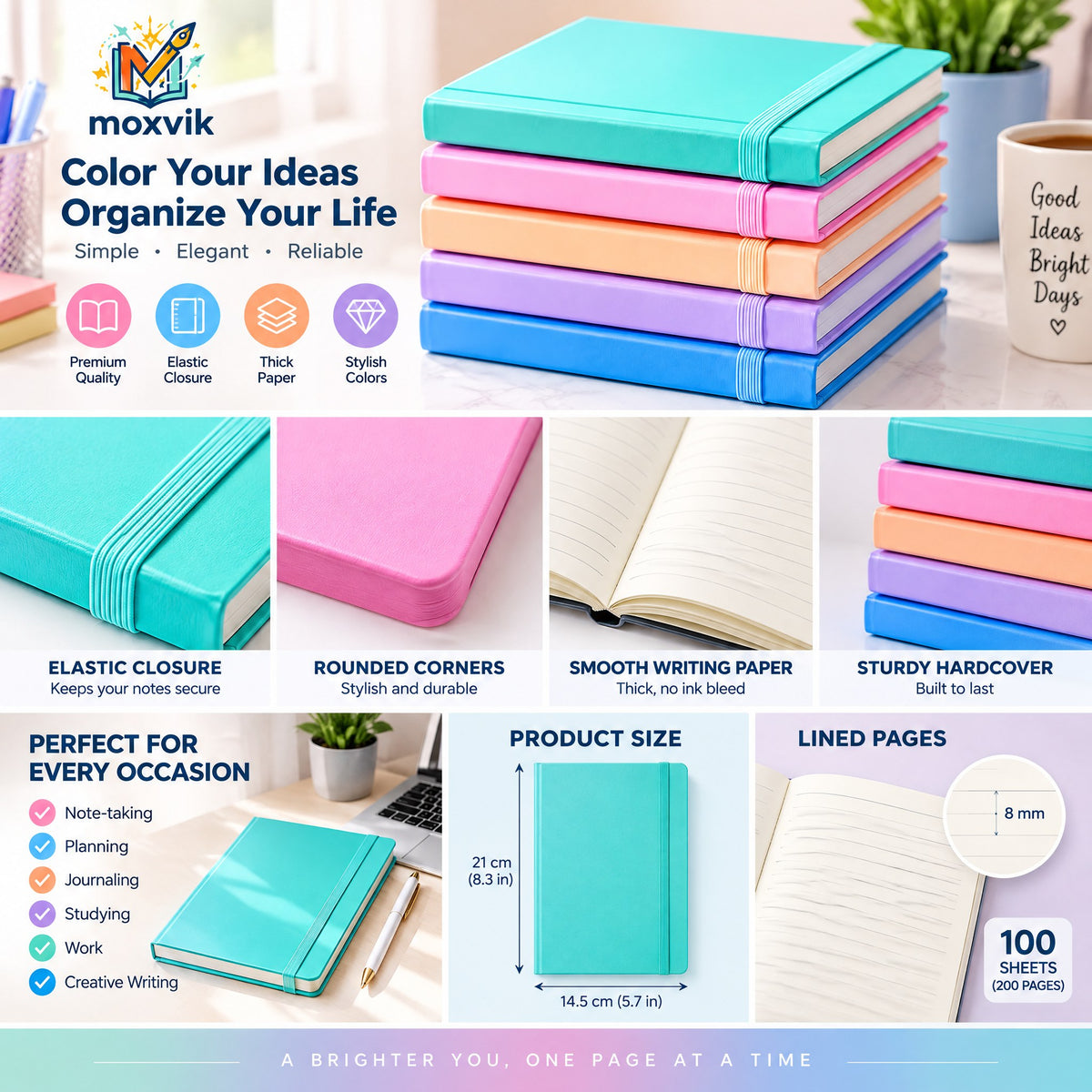 Moxvik Pastel Color-Block Notebook Set, view 3