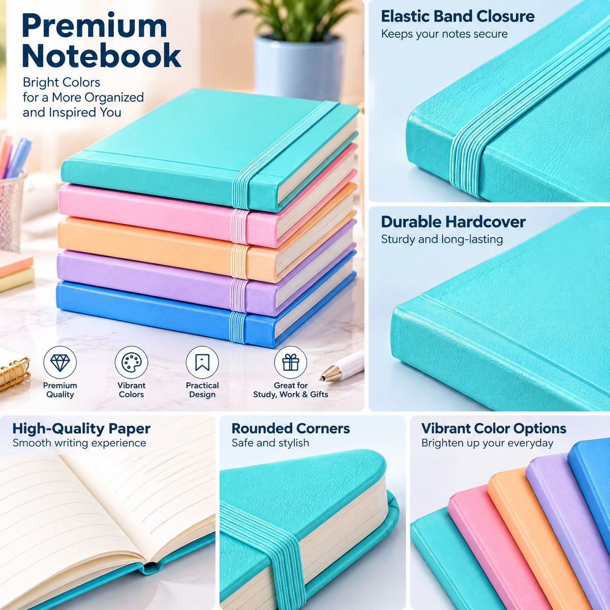 Moxvik Pastel Color-Block Notebook Set, view 4