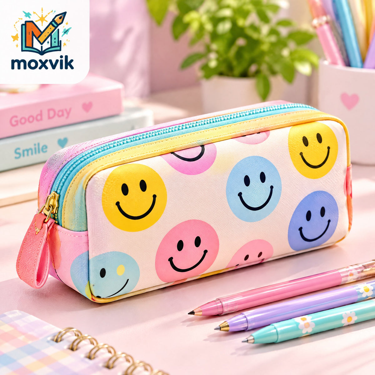 Moxvik Smiley Face Pencil Pouch, view 1
