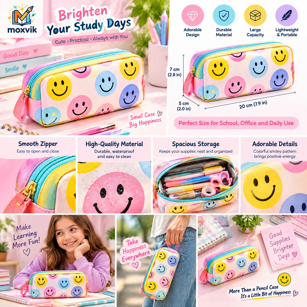Moxvik Smiley Face Pencil Pouch, view 3