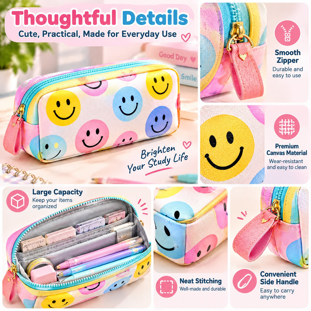 Moxvik Smiley Face Pencil Pouch, view 4
