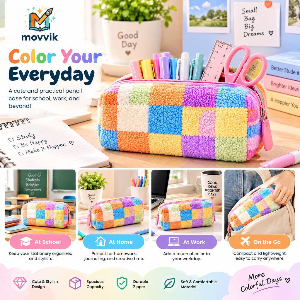 Moxvik Pastel Patchwork Pencil Case, view 2