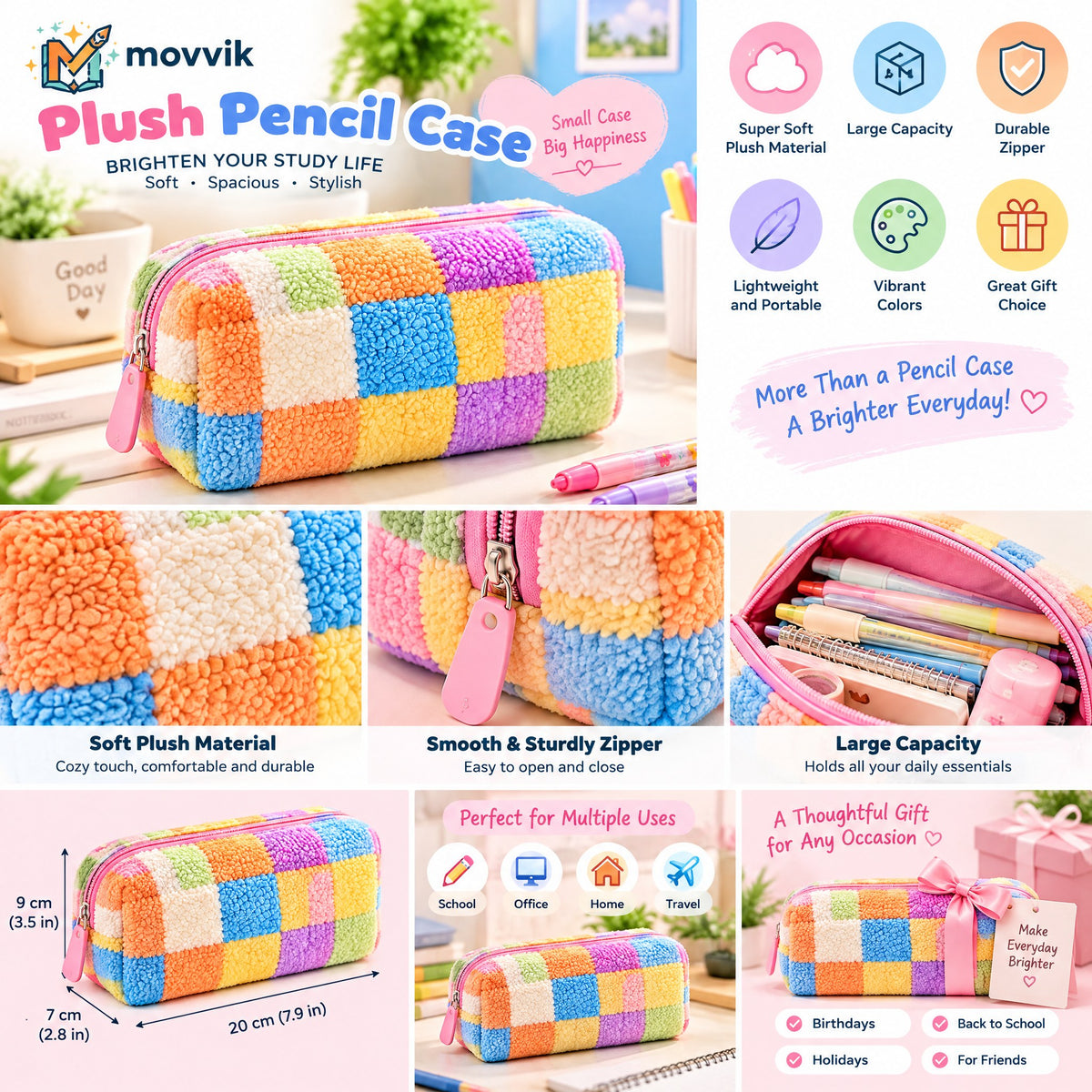 Moxvik Pastel Patchwork Pencil Case, view 3