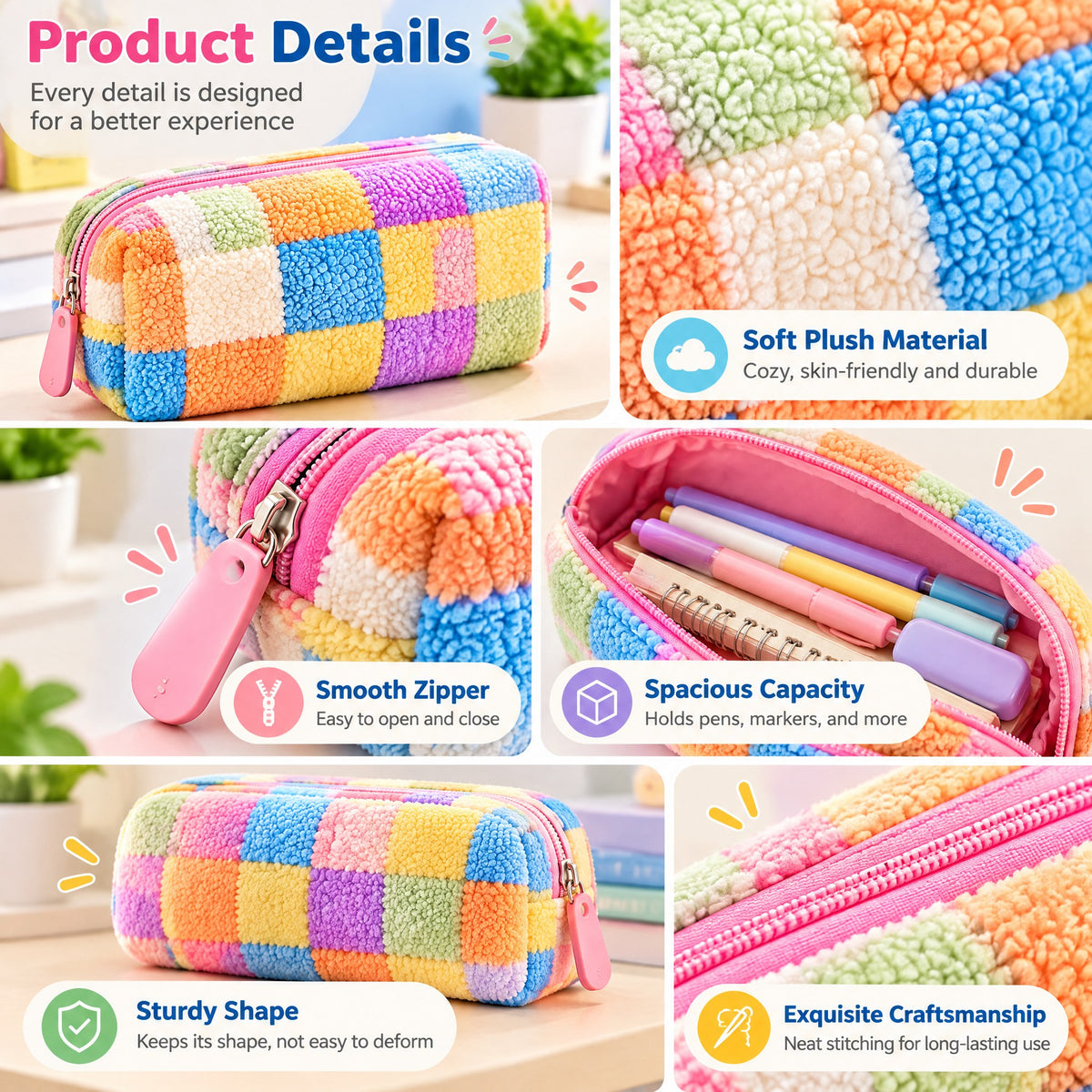 Moxvik Pastel Patchwork Pencil Case, view 4