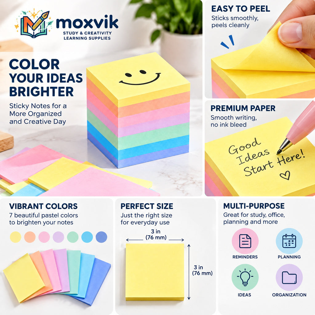 Moxvik Smiley Face Pastel Sticky Notes Set, view 4